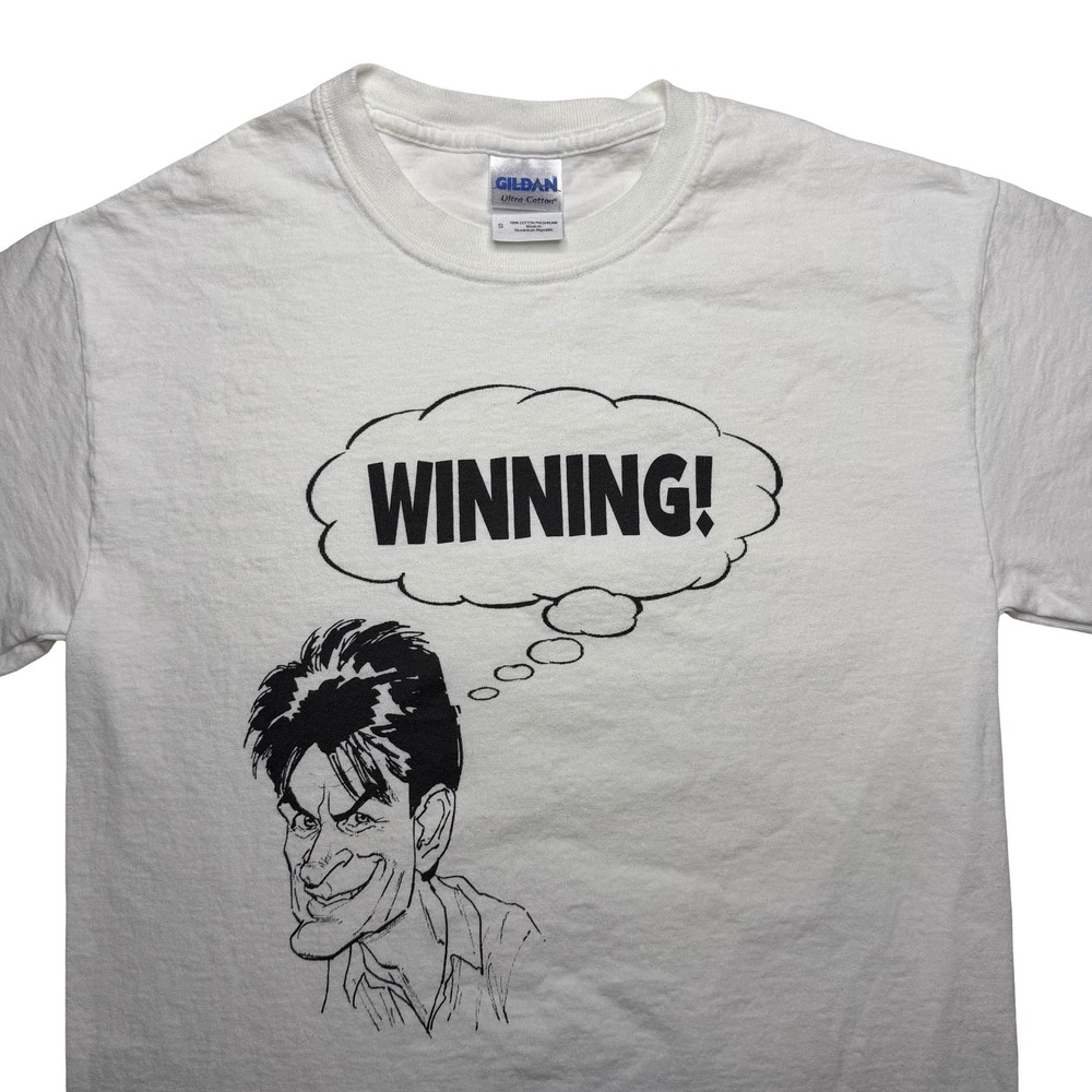 Vintage 2000s Charlie Sheen Winning funny caricature shirt SMALL